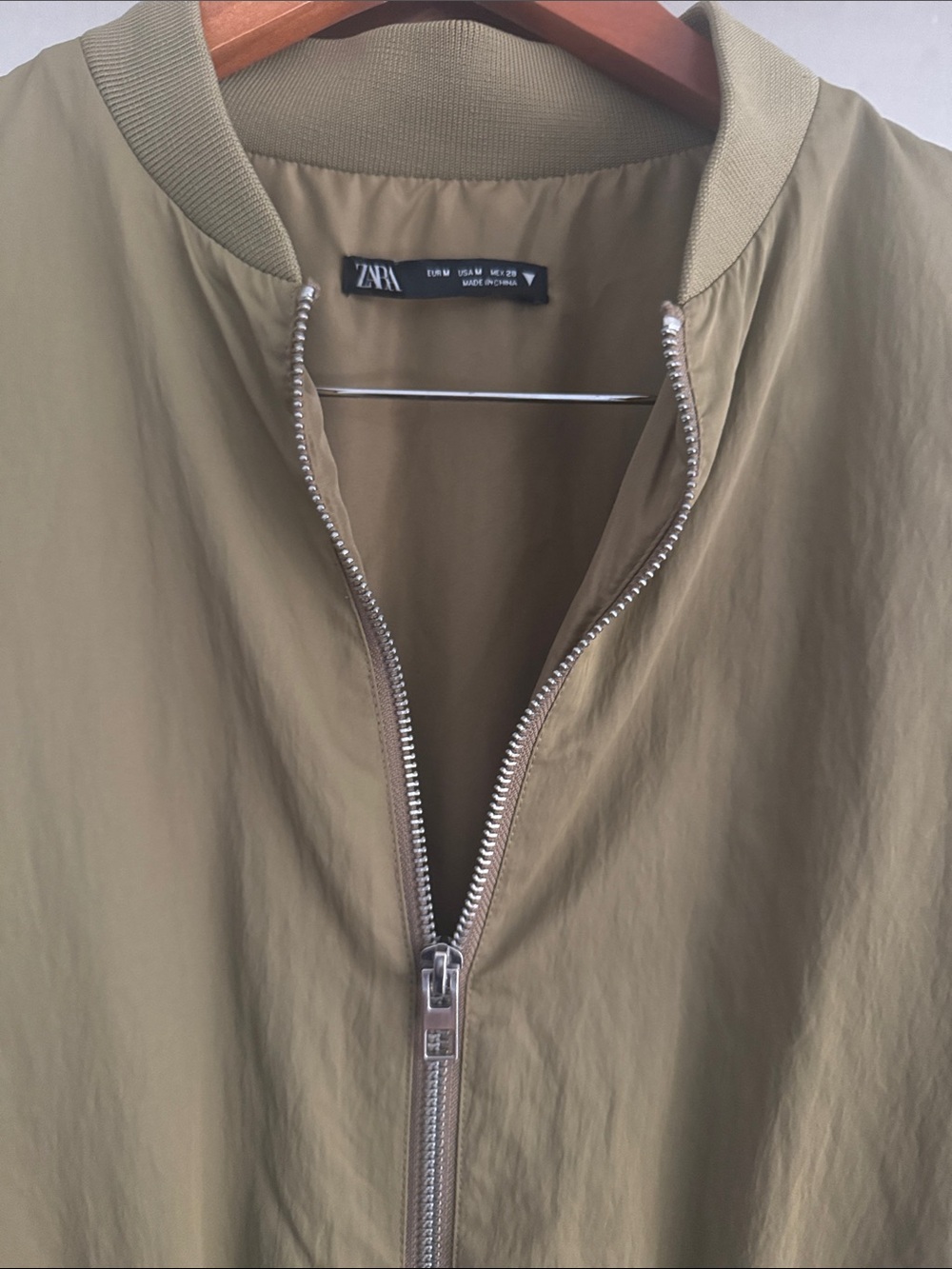 Zara Khaki Zip Front Coat Dress bomber Jacket Size M - Picture 3 of 6